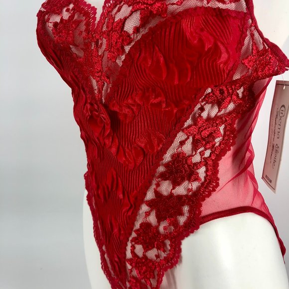 Sexy Red Lacy High Cut Lingerie Bodysuit Medium - Picture 2 of 8